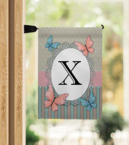 Breeze Decor X Initial Garden Flag Set Mailbox Hanger Monogram Friends Bugs & Frogs Butterfly Ladybugs Dragonfly Bee Springtime Insect Natural Wildlife House Yard Gift Double-Sided, Made in USA