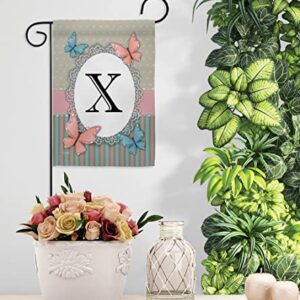 Breeze Decor X Initial Garden Flag Set Mailbox Hanger Monogram Friends Bugs & Frogs Butterfly Ladybugs Dragonfly Bee Springtime Insect Natural Wildlife House Yard Gift Double-Sided, Made in USA