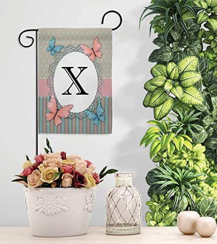 Breeze Decor X Initial Garden Flag Set Mailbox Hanger Monogram Friends Bugs & Frogs Butterfly Ladybugs Dragonfly Bee Springtime Insect Natural Wildlife House Yard Gift Double-Sided, Made in USA