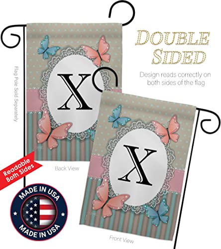 Breeze Decor X Initial Garden Flag Set Mailbox Hanger Monogram Friends Bugs & Frogs Butterfly Ladybugs Dragonfly Bee Springtime Insect Natural Wildlife House Yard Gift Double-Sided, Made in USA