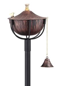 legends direct maui premium metal landscape lantern torches, 54″ tall- tiki style/w snuffer, fiberglass wick & large 32oz oil lamp for outdoor, patio, garden, lawn use and more (brushed bronze)