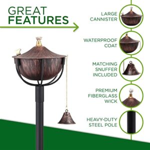 Legends Direct Maui Premium Metal Landscape Lantern Torches, 54" Tall- Tiki Style/w Snuffer, Fiberglass Wick & Large 32oz Oil Lamp for Outdoor, Patio, Garden, Lawn use and More (Brushed Bronze)