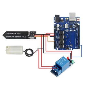 WayinTop Automatic Irrigation DIY Kit Self Watering System with Capacitive Soil Moisture Sensor 1 Channel 5V Relay Module and Water Pump + 1M Vinyl Tubing for Garden Plant Flower Herb Potted