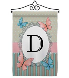 breeze decor d initial garden flag set wall hanger monogram friends bugs & frogs butterfly ladybugs dragonfly bee springtime insect natural wildlife house yard gift double-sided, made in usa