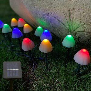 kagoohan 24 feet 12 led outdoor solar string mini mushroom lights  8 modes garden patio yard landscape party lawn pathway wedding home christmas holidays (multi-colored)