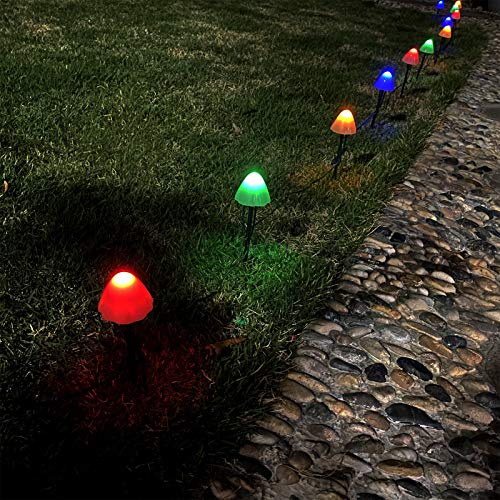 Kagoohan 24 feet 12 LED Outdoor Solar String Mini Mushroom Lights  8 Modes Garden Patio Yard Landscape Party Lawn Pathway Wedding Home Christmas Holidays (Multi-Colored)