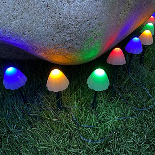 Kagoohan 24 feet 12 LED Outdoor Solar String Mini Mushroom Lights  8 Modes Garden Patio Yard Landscape Party Lawn Pathway Wedding Home Christmas Holidays (Multi-Colored)