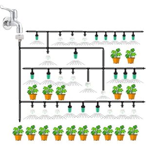 Garden Micro Spray Irrigation System,80 FT/25 M Mist Irrigation Kits with 1/4" Distribution Hose Adjustable Nozzle Emitters,Automatic Patio Misting Sprinkler Plant Watering System Barbed Fittings