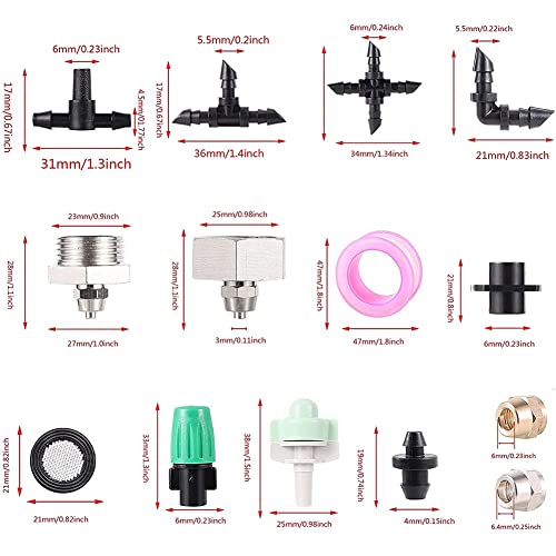 Garden Micro Spray Irrigation System,80 FT/25 M Mist Irrigation Kits with 1/4" Distribution Hose Adjustable Nozzle Emitters,Automatic Patio Misting Sprinkler Plant Watering System Barbed Fittings