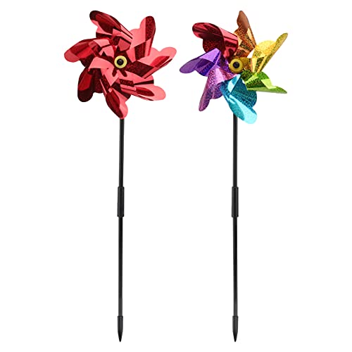 Cabilock 2pcs Bird Blinder Repellent Pinwheels Reflective Pinwheels Extra Sparkly Pin Wheels for Outdoor Garden Yard Decoration