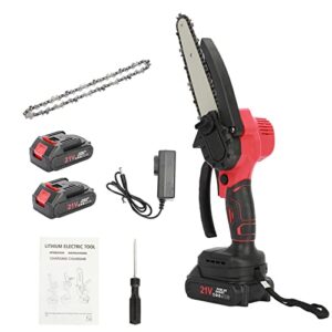 Electric Chainsaw Battery Powered, Rechargeable Cordless High-Power Motor Chain Saw, Handheld Small Chainsaw for Wood Trees Farm Garden Ranch Forest Cutting Red
