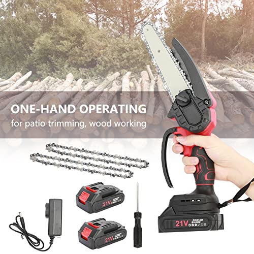 Electric Chainsaw Battery Powered, Rechargeable Cordless High-Power Motor Chain Saw, Handheld Small Chainsaw for Wood Trees Farm Garden Ranch Forest Cutting Red