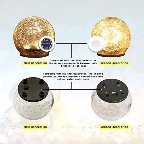 Bannad Garden Solar Lights, 2 Packs Cracked Glass Ball Waterproof Warm White LED for Outdoor Decor Decorations Pathway Patio Yard Lawn 6 Globe (3.9", 4.7", 5.9")