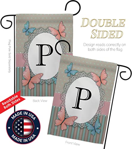 Breeze Decor P Initial Garden Flag Set Wall Hanger Monogram Friends Bugs & Frogs Butterfly Ladybugs Dragonfly Bee Springtime Insect Natural Wildlife House Yard Gift Double-Sided, Made in USA