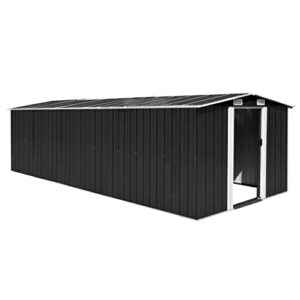 outdoor metal storage shed, galvanized metal garden sheds outdoor storage house with air vent and door, outdoor tool storage bike shed for trash can, bike, lawnmower 101.2″x228.3″x71.3″ anthracite