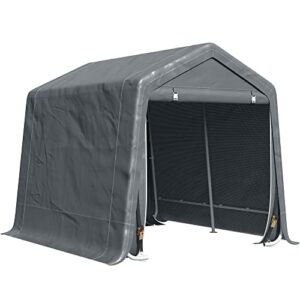 outsunny 8′ x 7′ garden storage tent, heavy duty bike shed, patio storage shelter w/metal frame and double zipper doors, dark grey