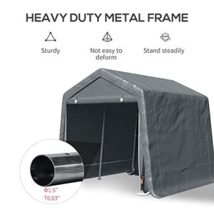 Outsunny 8' x 7' Garden Storage Tent, Heavy Duty Bike Shed, Patio Storage Shelter w/Metal Frame and Double Zipper Doors, Dark Grey