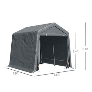 Outsunny 8' x 7' Garden Storage Tent, Heavy Duty Bike Shed, Patio Storage Shelter w/Metal Frame and Double Zipper Doors, Dark Grey