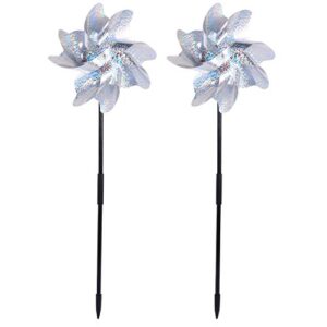 hemoton 2pcs garden wind spinners bird blinders pinwheel windmillw anti- bird windmill sparkly holographic pin wheel spinners outdoor decorations for yard lawns patios