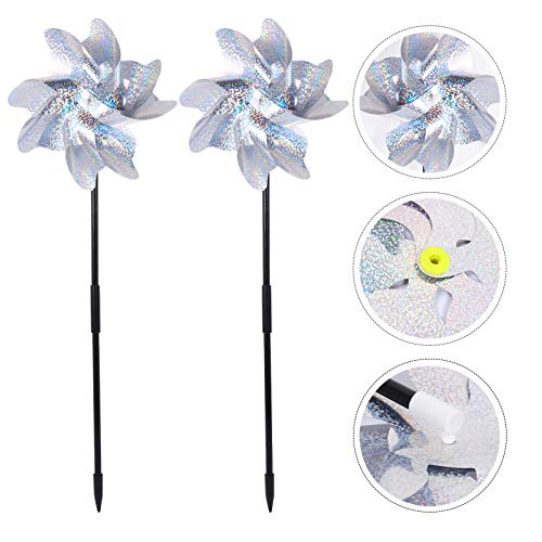 Hemoton 2pcs Garden Wind Spinners Bird Blinders Pinwheel Windmillw Anti- Bird Windmill Sparkly Holographic Pin Wheel Spinners Outdoor Decorations for Yard Lawns Patios