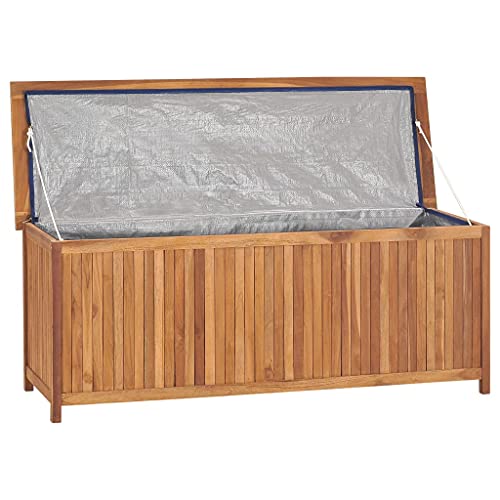 GOTOTOP Deck Box in Solid Teak Wood, Wooden Patio Storage Box Container, Garden Backyard Storage Bench for Outdoor Cushions Garden Tools,59.1"x19.7"x22.8"