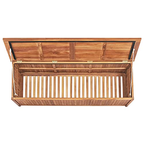 GOTOTOP Deck Box in Solid Teak Wood, Wooden Patio Storage Box Container, Garden Backyard Storage Bench for Outdoor Cushions Garden Tools,59.1"x19.7"x22.8"