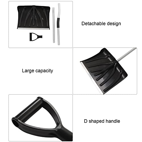 Garden Snow Shovel, 17.7in Width Large Capacity D Shaped Handle Anti Slip Foam Widely Used Sturdy Durable Detachable Wide Snow Shovel for Car