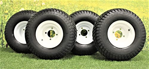 (Set of 4) White Steel Wheels with 18x9.50-8 4 Ply Turf Tires for Golf Cart and Lawn and Garden Equipment