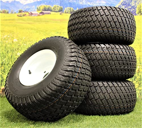 (Set of 4) White Steel Wheels with 18x9.50-8 4 Ply Turf Tires for Golf Cart and Lawn and Garden Equipment