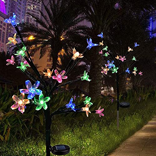 Anordsem Solar Light Outdoor Decorative, Solar Garden Decorative Lights with Auto ON-Off, Multi-Color Changing Tree Shape Cherry Bulb for Yard Patio Lawn Garden Decorations 2-Pack