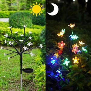 Anordsem Solar Light Outdoor Decorative, Solar Garden Decorative Lights with Auto ON-Off, Multi-Color Changing Tree Shape Cherry Bulb for Yard Patio Lawn Garden Decorations 2-Pack