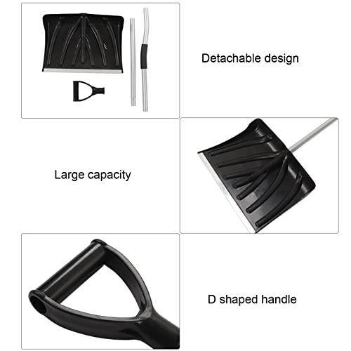 Garden Snow Shovel, Detachable Large Capacity Anti Slip Foam 17.7in Width Wide Snow Shovel D Shaped Handle Widely Used Sturdy Durable for Outdoor
