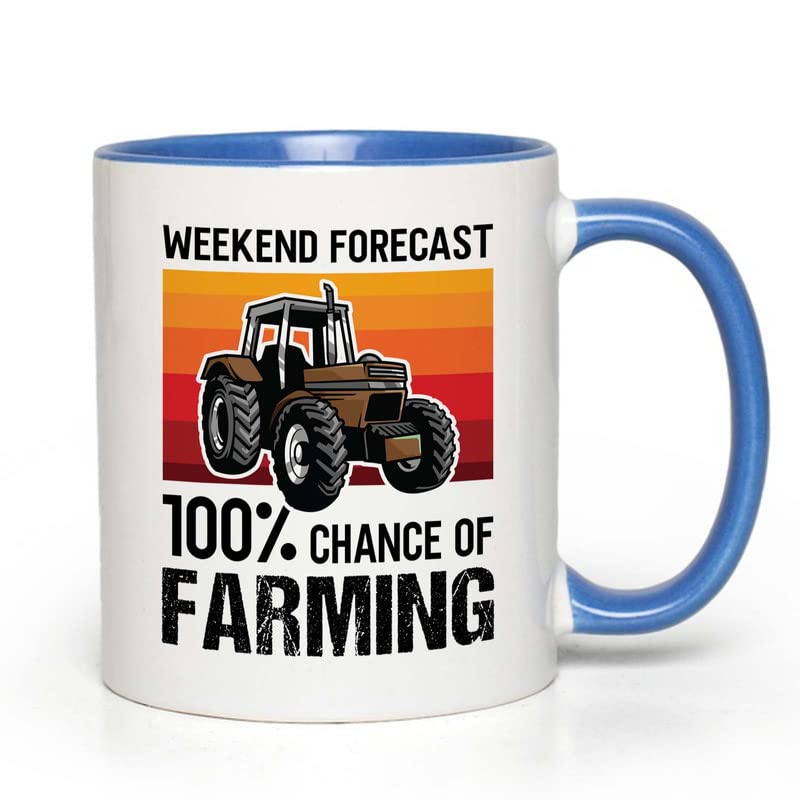 Bubble Hugs Farmer Birthday Two Tone Blue Edition Coffee Mug 11oz - Forecast Farming - Dry Farming Farm ranch Market Garden Agricultural Seed Drill Acre Hay Tractor Farmer Crops