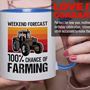 Bubble Hugs Farmer Birthday Two Tone Blue Edition Coffee Mug 11oz - Forecast Farming - Dry Farming Farm ranch Market Garden Agricultural Seed Drill Acre Hay Tractor Farmer Crops