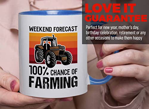 Bubble Hugs Farmer Birthday Two Tone Blue Edition Coffee Mug 11oz - Forecast Farming - Dry Farming Farm ranch Market Garden Agricultural Seed Drill Acre Hay Tractor Farmer Crops