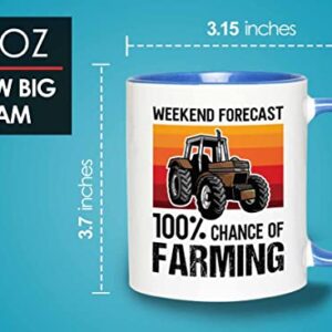 Bubble Hugs Farmer Birthday Two Tone Blue Edition Coffee Mug 11oz - Forecast Farming - Dry Farming Farm ranch Market Garden Agricultural Seed Drill Acre Hay Tractor Farmer Crops