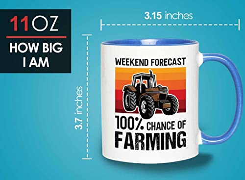 Bubble Hugs Farmer Birthday Two Tone Blue Edition Coffee Mug 11oz - Forecast Farming - Dry Farming Farm ranch Market Garden Agricultural Seed Drill Acre Hay Tractor Farmer Crops