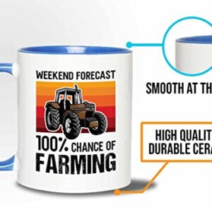 Bubble Hugs Farmer Birthday Two Tone Blue Edition Coffee Mug 11oz - Forecast Farming - Dry Farming Farm ranch Market Garden Agricultural Seed Drill Acre Hay Tractor Farmer Crops