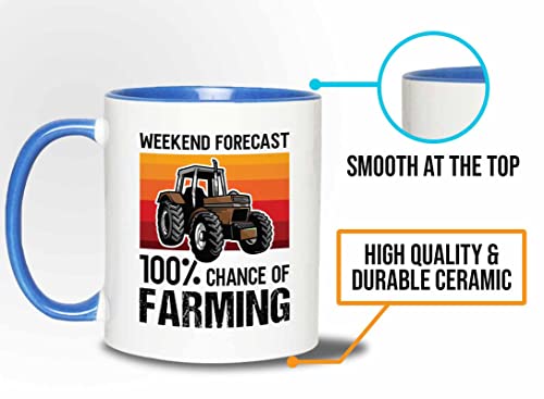 Bubble Hugs Farmer Birthday Two Tone Blue Edition Coffee Mug 11oz - Forecast Farming - Dry Farming Farm ranch Market Garden Agricultural Seed Drill Acre Hay Tractor Farmer Crops