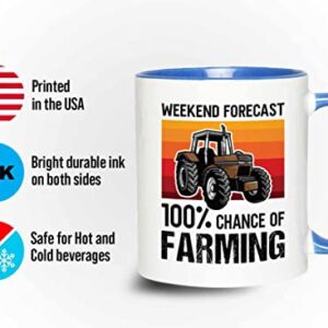 Bubble Hugs Farmer Birthday Two Tone Blue Edition Coffee Mug 11oz - Forecast Farming - Dry Farming Farm ranch Market Garden Agricultural Seed Drill Acre Hay Tractor Farmer Crops