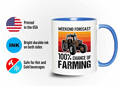 Bubble Hugs Farmer Birthday Two Tone Blue Edition Coffee Mug 11oz - Forecast Farming - Dry Farming Farm ranch Market Garden Agricultural Seed Drill Acre Hay Tractor Farmer Crops