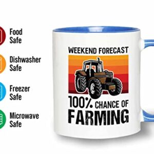 Bubble Hugs Farmer Birthday Two Tone Blue Edition Coffee Mug 11oz - Forecast Farming - Dry Farming Farm ranch Market Garden Agricultural Seed Drill Acre Hay Tractor Farmer Crops