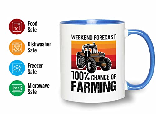 Bubble Hugs Farmer Birthday Two Tone Blue Edition Coffee Mug 11oz - Forecast Farming - Dry Farming Farm ranch Market Garden Agricultural Seed Drill Acre Hay Tractor Farmer Crops