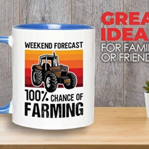 Bubble Hugs Farmer Birthday Two Tone Blue Edition Coffee Mug 11oz - Forecast Farming - Dry Farming Farm ranch Market Garden Agricultural Seed Drill Acre Hay Tractor Farmer Crops