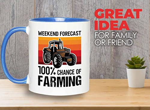 Bubble Hugs Farmer Birthday Two Tone Blue Edition Coffee Mug 11oz - Forecast Farming - Dry Farming Farm ranch Market Garden Agricultural Seed Drill Acre Hay Tractor Farmer Crops