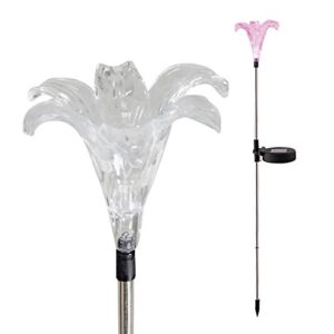 candle choice color changing solar garden stake light with vivid figurine – lily, led garden light, landscape light, in-ground light outdoor light for garden decoration and flower beds
