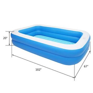 Kcelarec Inflatable Swimming Pool, Family Full-Sized Inflatable Pools Family Lounge Pool for Kids & Adults, Blow Up Pool for Outdoor, Garden, Backyard (102" x 70" x 22", Blue)