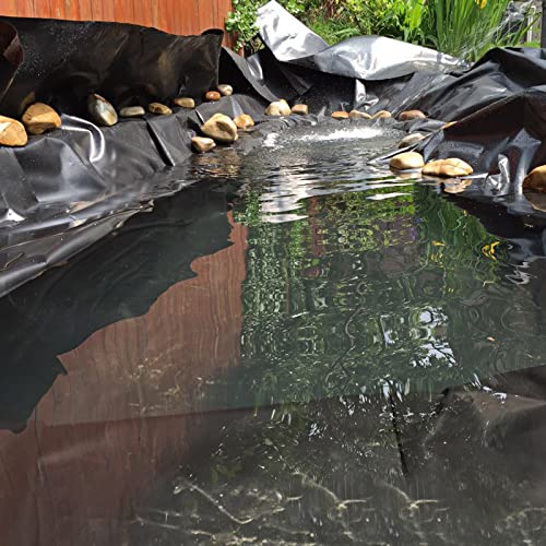 Ogrmar 7 x 10 ft LDPE Pond Liner,20 Mil Pond Skins for Fish Ponds,Water Features,Fountains,Waterfall and Water Gardens,Black(7 x 10ft)