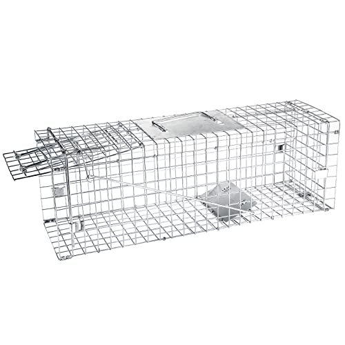 Live Animal Trap Cage Humane Cat Trap Rabbit Trap Humane Mouse Trap Live Traps for Raccoons Small Animal Trap Squirrel Traps Outdoor Groundhog Trap, 24'' Steel Humane Release Rodent Cage