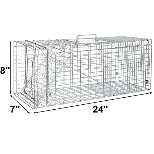 Live Animal Trap Cage Humane Cat Trap Rabbit Trap Humane Mouse Trap Live Traps for Raccoons Small Animal Trap Squirrel Traps Outdoor Groundhog Trap, 24'' Steel Humane Release Rodent Cage